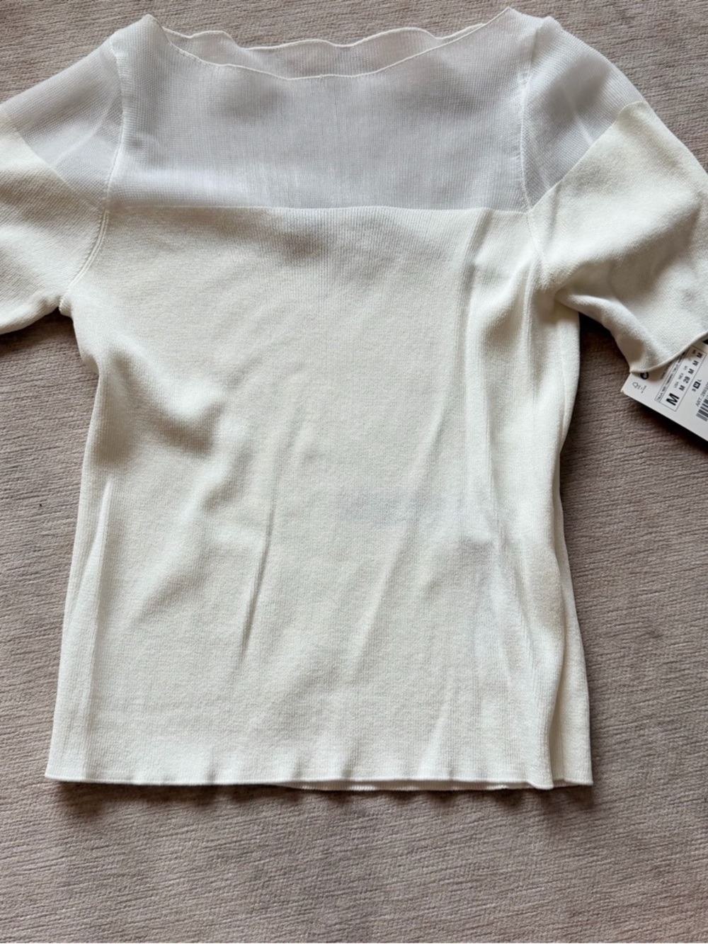 Zara White Fitted Sweater Sheer Top Medium NWT - Picture 1 of 6